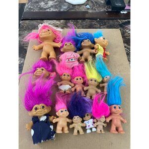 Vintage Troll Dolls Collection With Colorful Hair & Outfits